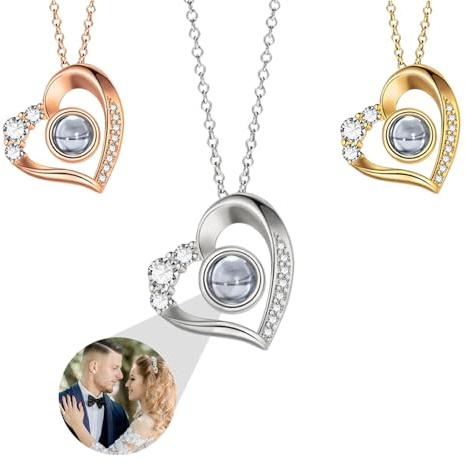 Ehihas Personalisierte Foto Projektion Halskette Memorial Geschenk Einzigartige Erinnerung benutzerdefinierte Schmuck HD Bild für geliebte Menschen Keepsake Design Anhänger (Kristall Herz)