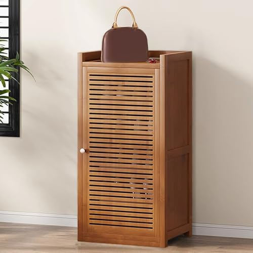 Zapatero independiente de madera, armario de almacenamiento con puerta con persianas, organizador de entrada, elegante estante para zapatos para pasillo, solución duradera de almacenamiento de zapatos