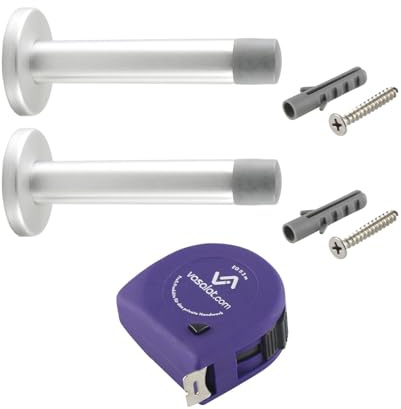 vasalat Türstopper Wand mit Dämpfer - Tür Stopper Wand mit Gummipuffer ø 20mm, Höhe 120mm, Türpuffer zum Schutz von Wand & Tür, Aluminium silber eloxiert - 2 Stück