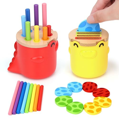 Toys for 1 2 3 Year Old Boys Girls: Montessori Toys Wooden Colour Sorting & Stacking Cups Gifts for 2-3-4 Year Old Kids Learning Fine Motor Skills Educational Travel Toys for Toddler Easter Gifts