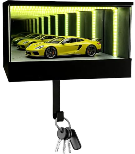 Fouvin Leuchtender Infinity Garage Schlüsselanhänger-Aufhänger Mit LED | Auto Schlüssel Hänger Wandhalterung, Garages Autoschlüssel-Display mit Spiegel-Tiefenillusion, Autofan geschenke für Männer