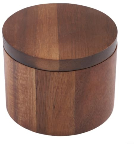 NEIQIUWING 1 salero de madera de acacia con tapa magnética y ranura para cuchara, ideal para guardar especias en la cocina.