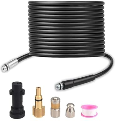Fabater Kit de Limpieza de Desagües con Chorro de Agua, Manguera de Alta Presión de 5800 PSI con Boquilla de Precisión de 1/8 de Pulgada para Tuberías Obstruidas,Desagües,Fregaderos (10 Metros)