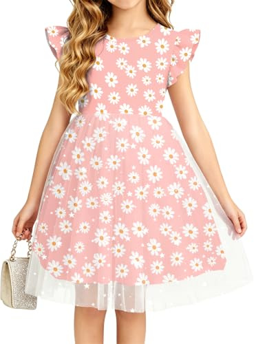 tiorhooe Girls Dress Sequin Tulle Flower Princess Butterfly Dress for 3-9 T | Flutter Sleeves, Layered Skirt, Shimmer Accents, Fade-Resistant, Breathable Fabric, Soft Touch, Easy-Care, Machine Washable