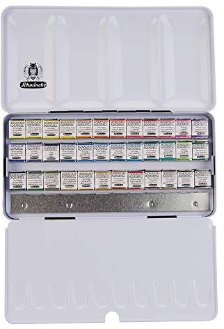 Schmincke – HORADAM AQUARELL Farbkasten mit 36 feinsten Aquarellfarben, 74436097, Metallkasten, Malset, Aquarellfarben, 36 x 1/2 Näpfchen, Platz für 12 weitere 1/2 Näpfchen