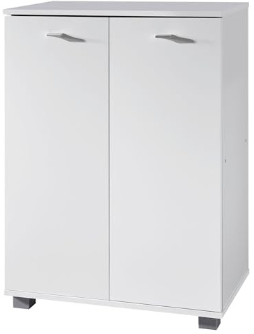 Wohnling Schuhschrank Nimes 60x35x90 cm Weiß, 4 Fächer für 12 Paar Schuhe | Schuhregal platzsparend mit 2 Türen, Schuhkommode mit stabilen Füßen, Schuhaufbewahrung modern für Flur und Diele
