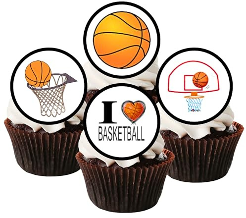PRECUT Basketball Cupcake Toppers, Mini Basketball Cake Toppers Edible, Edible Sports Fan Cake Decorations, All Stars Cupcake Decoration, Slam Dunk Cake Topper, Ball Hoop Birthday Party (48)
