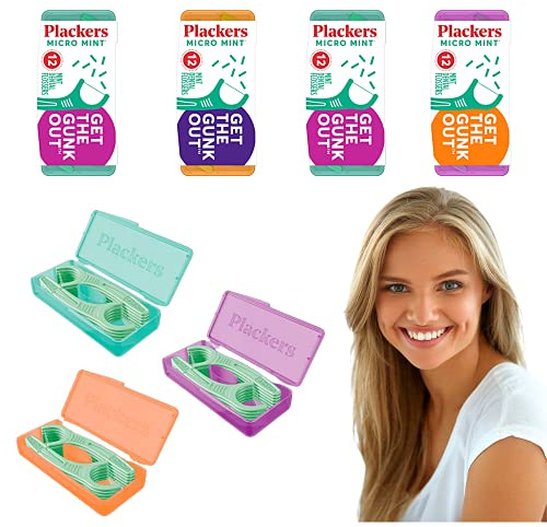 Plackers Micro 12 Count Flosser with Travel Case, Mint, 4-Pack