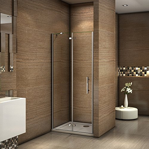 Box Doccia 90x195cm Per Nicchia Porta Battente Interno Esterno Con Barra Stabilizzatrice Angolo con Piatto Doccia 90x90X3cm