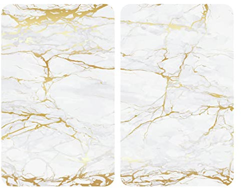 WENKO Placas protectoras para cocina Mod Mármol dorado, ajustable en altura para todo tipo de cocinas, tabla de cortar y protector contra salpicaduras, vidrio, 30 x 52 cm, juego de 2