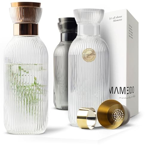 MAMEIDO Vattenkaraff med pip & sil 1 l (Crystal Copper) | i munblåst, räfflat kristallglas med elegant utseende och droppfri pip – perfekt att ge bort