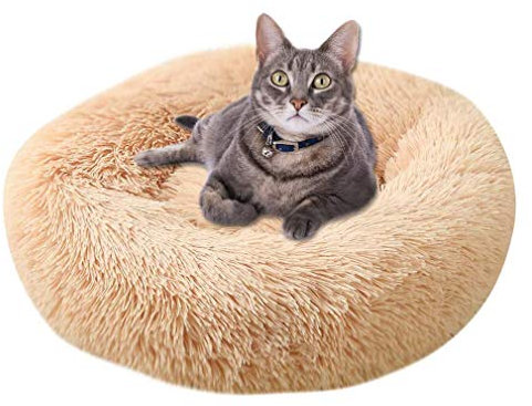 VOCD Pet Dog Cat Beruhigungsbett, Weiches Warmes Pet Nest Bett, Wasserdichtes Rundes Plüsch Donut Cat Schlafbett, Erleichterung Und Verbesserter Schlaf, Rutschfester Boden