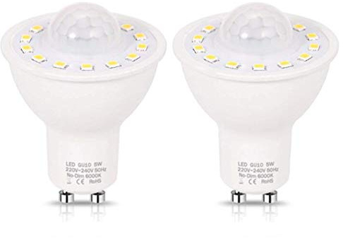 YSSMAO GU10 PIR Motion Sensor LED Light Bulbs 5W,50W Equivalent 500Lm Day White 6000K for Stairs Garage Corridor Walkway Hallway 2Pack
