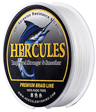 HERCULES Farbechte Geflochtene Angelschnur, 1000m PE Geflochtene Schnüre, 8 Stränge Multifile Angelschnur, 50lb Test für Salzwasser und Süßwasser, Weiß, 50lb, 1000m