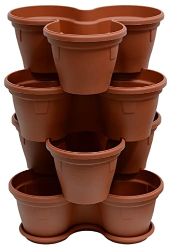 Gariella 4X Blumentopf Säulentopf Pflanzturm Hochbeet Pflanztopf-Kübel mit Untersetzer stapelbar bruchfest widerstandsfähig farbig Kunststoff