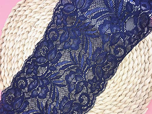 15 CM Breite Europa Floral elastische Stickerei Spitzenbesatz, Vorhang Tischdecke Slipcover Braut Selbermachen-Kleidung/Zubehör (3,7 Meter in einem Paket) (dunkelblau)