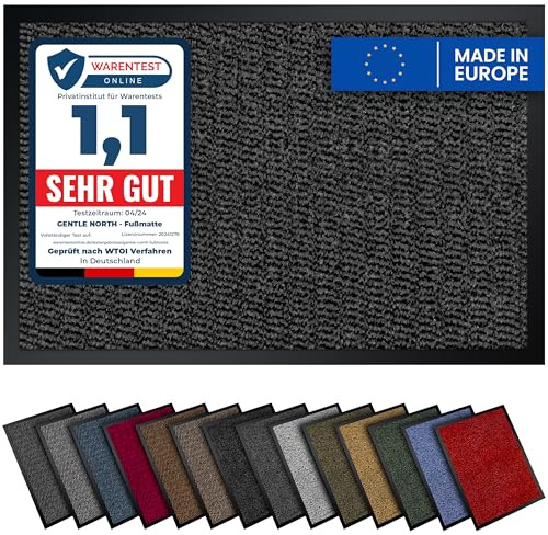 Gentle North Hochwertige Fußmatte grau schwarz 90x120cm groß für Innen & Außen - Schmutzfangmatte rutschfest, waschbar & wetterfest - für Eingangsbereich & Aussenbereich - Läufer Flur dünn