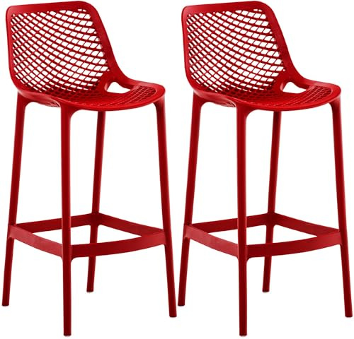 CLP Barhocker 2er Set Garten wetterfest Air, Gartenstühle mit Lehne, Tresenstühle wetterfest UV-beständig aus Kunststoff, bis 160 kg Farbe rot