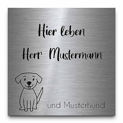 Individuelles Türschild mit Gravur aus Edelstahl - wetterfestes Namensschild Briefkastenschild Klingelschild selbstklebend oder blank - Riesige Motiv & Größen Auswahl - Familienschild Willkommenschild