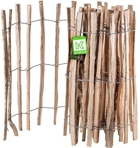 KADAX Zaun aus Hasel, Staketenzaun aus Haselnuss, Gartenzaun in verschiedenen Größen, witterungsbeständige Staketen, Holzzaun für Garten, Naturprodukt ((7-9cm) 100x500cm)
