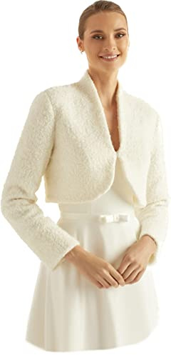 Bianco Evento Giacca da sposa in lana pelliccia sintetica, giacca a maniche lunghe, bolero matrimonio, avorio, 50