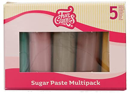 FunCakes Sugar Paste Multipack Earth Colour Palette, Perfect for Cake Decorating, Halal, Kosher and Gluten Free. 5 Colours, Honey Gold, Red Earth, Urban Taupe, Old Rose, Teal Blue, 5 x 100 g
