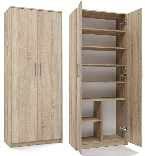 ADGO Oliv 2D Locking Bookcase 8 Regale 2 Türen Abmessungen (B/H/T): 74 cm x 180 cm x 35 cm Solide, Hochwertig laminierter Platte (Versendet in 3 Paketen) (Sonoma-Eiche)
