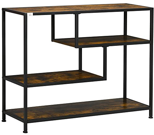 HOMCOM Konsolentisch, Flurtisch mit 4 Ablagen, 99,6 x 33,6 x 74 cm, Beistelltisch, Sofatisch für Kleinen Raum, Eingang, Flur, Wohnzimmer, Stahlbeine, Rustikal-Braun