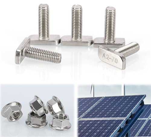 Wondsea 15 pezzi viti a testa martello,M8x20mm Set di viti a testa martello,Set bulloni a testa martello in acciaio inossidabile,per traliccio,guida montaggio solare(15 bulloni+15 dadi flangiati)