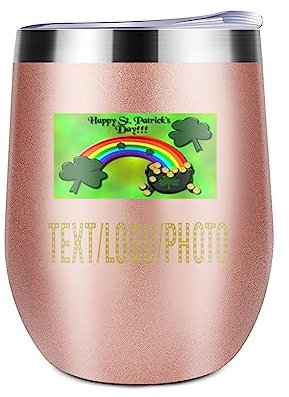 Miujonvy Weinglas Tumbler mit Deckel Eigenes Bild Text Logo Doppelwand Vakuum Edelstahl Reisebecher für Coffeegolden