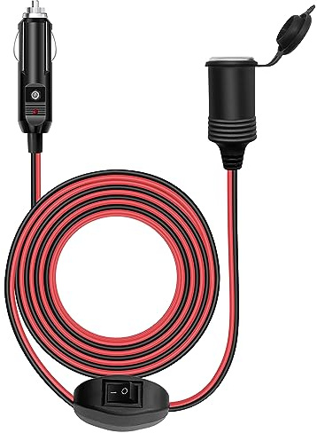 Hoembpn 6.5FT/2m Car Cigarette Lighter Socket Extension Cord Wire Cable 17AWG with ON/OFF Switch,12V/24V Waterproof Heavy Duty Female Socket Extension Cord Charger Lead Adapter with LED and 15A Fused