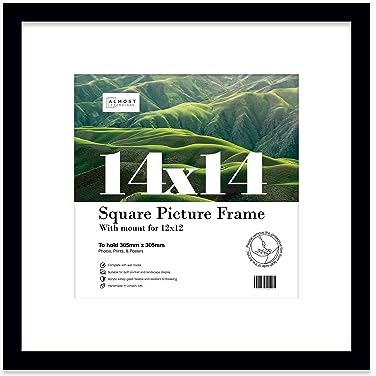 14x14 Black Picture Frame with Mount for 12x12 Photos, Prints - Modern Square Wall Frame, 1 Pack