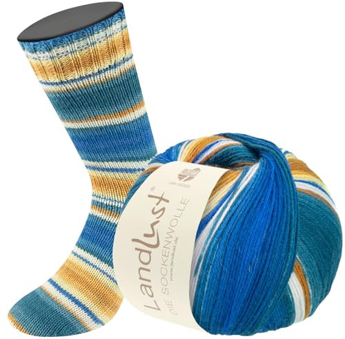LANA GROSSA Landlust Sockenwolle 6-fach | Klassiker, bedruckt und waschmaschinenfest | Handstrickgarn aus 80% Schurwolle (Merino) & 20% Polyamid | 150g Wolle zum Stricken & Häkeln | 390m Garn FB913