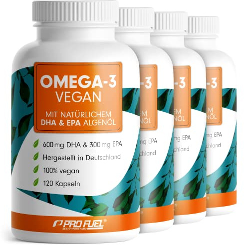 Omega-3 vegan Kapseln 480x - 2000 mg Algenöl pro Tag - hochdosiert mit 600mg DHA + 300mg EPA - hochwertige Omega-3 Algenöl Kapseln vegan - DHA:EPA Verhältnis 2:1 - laborgeprüft mit Analyse-Zertifikat