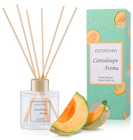DIUFJAG Profumatore per Ambienti 100ml - Cantalupo,Diffusore Profumo Ambiente con 6 Bastoncini di Fragranza,Diffusore di Fragranze per Bagno,Appartamento,Decorazione Della Casa