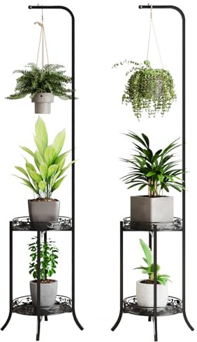 COPREE 2-tier Hanging Plant Stand 2 Pack, Space-Saving Iron Planter Shelves Flower Pot Organizer Rack Multiple Flower Pot Display Holder Shelf Indoor Outdoor Heavy Duty Planter Shelving Unit