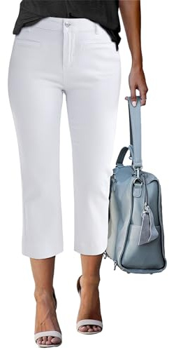 Luvamia High Waisted Cropped White Jeans - Casual Denim Capris, Trendy Women's Fashion, Fits Size 12-14