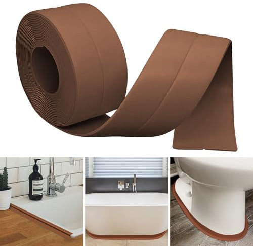 Rodapie PVC, Rodapies Autoadhesivo, 35mm X 5m Rodapie Adhesivo, Zocalos Autoadhesivos Pared, Embellecedor Encimera Cocina, Cinta de Sellado Para BañO Y Cocina, Cinta de Sellado Impermeable (Marrón)