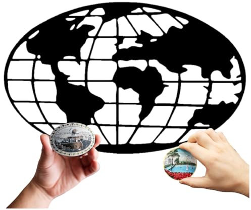 Anwicar Magnettafel Weltkarte - Magnetische Pinnwand 82x52 cm - aus Stahl - Bild des Globus - magnetisches Whiteboard - beschreibbare Tafel - inkl. Montageset - Schwarz