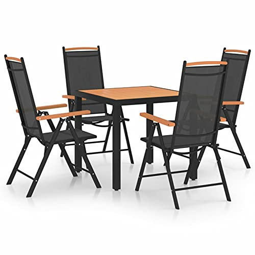 NITCA Gartenmöbel Set Alu Sitzgruppe Garten Essgruppe 4 Personen Gartenmöbel Set mit 4 Gartenstuhl Klappbar Gartenmöbel Essgruppe Gartengarnitur Sitzgarnitur Gartentisch Silbern und Schwarz