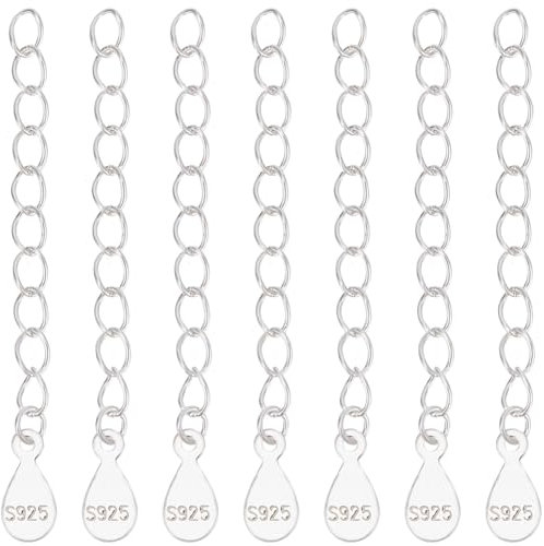 Beebeecraft 1 Box 10 Stück 925 Kettenverlängerungsketten Aus Sterlingsilber Für Halsketten Armbänder Endketten Mit Tropfenförmigen Kettenlaschen S925 Stempel Für Die Schmuckherstellung
