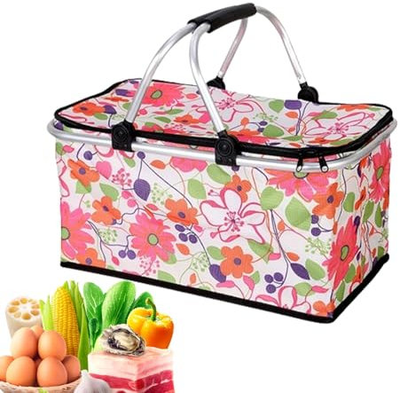 Picknickkorb, isoliert, großer Picknickkorb – Picknickkorb für den Außenbereich, tragbare Kühlbox, 30 l, faltbare Kühltasche, leerer Campingkorb mit Griff, Campingausrüstung für L
