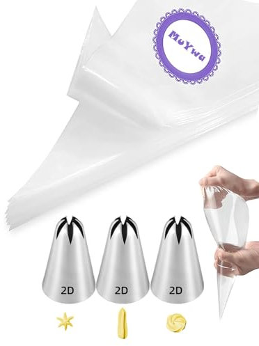 2D Piping Nozzles and Bags Set,2D Closed Star Piping Tip 3 Pcs with 20 Disposable Icing Bags for Cake Decorating,23 Pcs