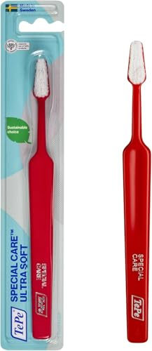 TePeSpecial Care Cepillo de dientes ultra-suave/Cepillo manual para tejido bucal sensible/Indicado para uso post-operatorio/Tamaño regular/Color rojo (Paquete de 5)