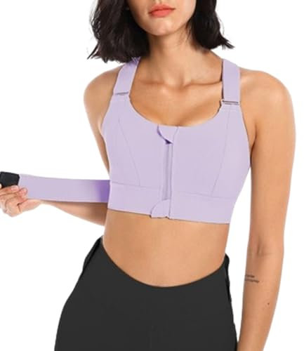 Xtroml Plus-Size-Sport-BH mit Reißverschluss vorne, Fitness-Yoga-Tanktop, hochwirksamer Trainings-BH mit Reißverschluss vorne, Trainings-BHS mit Reißverschluss vorne (Purple,M)