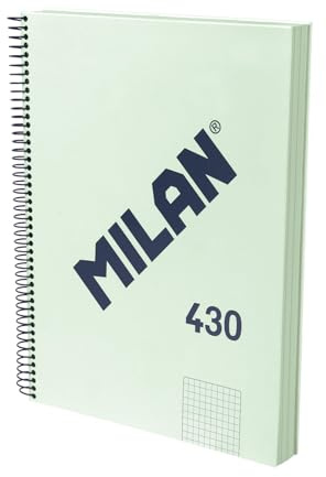 MILAN® Cuaderno A4 con tapa dura, papel cuadriculado (5 x 5 mm), 120 hojas de 95 gr/m², colección goma MILAN 430, verde