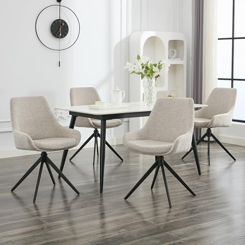 LONXIU Esszimmerstühle 4er Set, Moderne Esszimmerstühle drehbar, Armless Design Küchenstühle für Esszimmer, Wohnzimmer, Arbeitszimmer, Beige