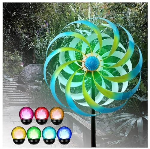MeLtor Solar Solar Windrad, Windrad Groß FüR DraußEn Edelstahl Kugellager, Edelstahl Windrad FüR Terrasse Und Garten,Blue