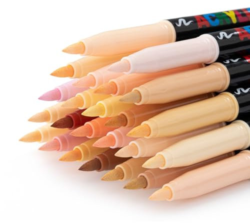 EliLunar Rotuladores de pintura acrílica, 24 colores de piel, marcadores artísticos con punta de pincel suave, secado rápido para madera, vidrio, tela, bocetos de ilustración, dibujo
