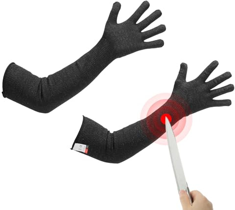 sourcing map Cut Resistant Sleeves with Gloves, 60cm Arm Protection Sleeve HPPE Farmer Gardening Sleeves for Work Kitchen, Welding, Farming, Black
